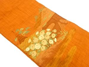 万寿菊に網干・松笹模様織り出し　名古屋帯